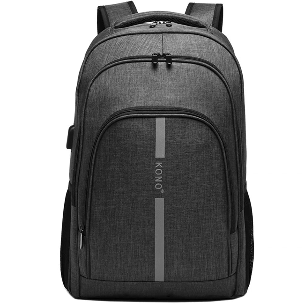 Rucsac casual unisex, cu benzi reflectorizante, port USB, rezistent la stropi de apa KONO E1972