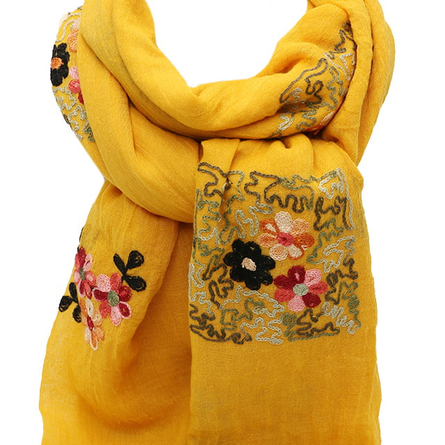 Esarfa dama, subtire, cu flori brodate in patrat, NK22
