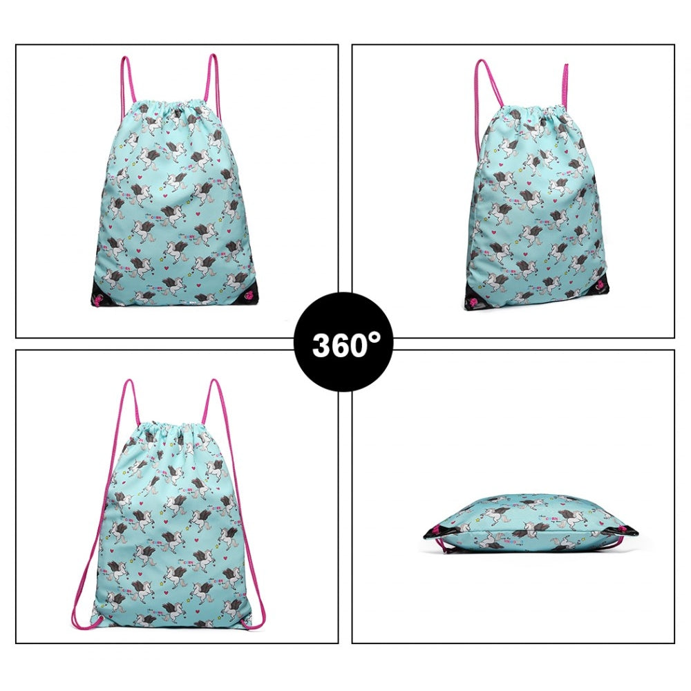 Rucsac cu snur unisex, imprimeu unicorn, Miss Lulu E1406UN