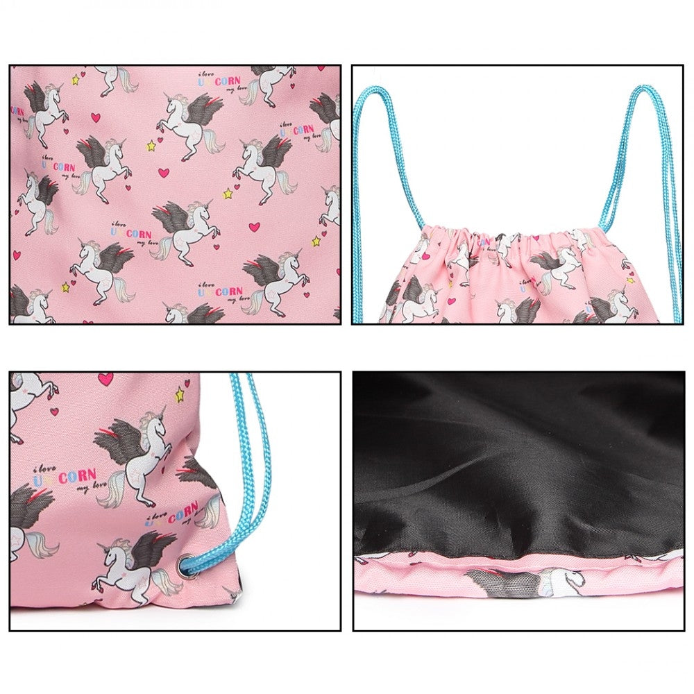 Rucsac cu snur unisex, imprimeu unicorn, Miss Lulu E1406UN