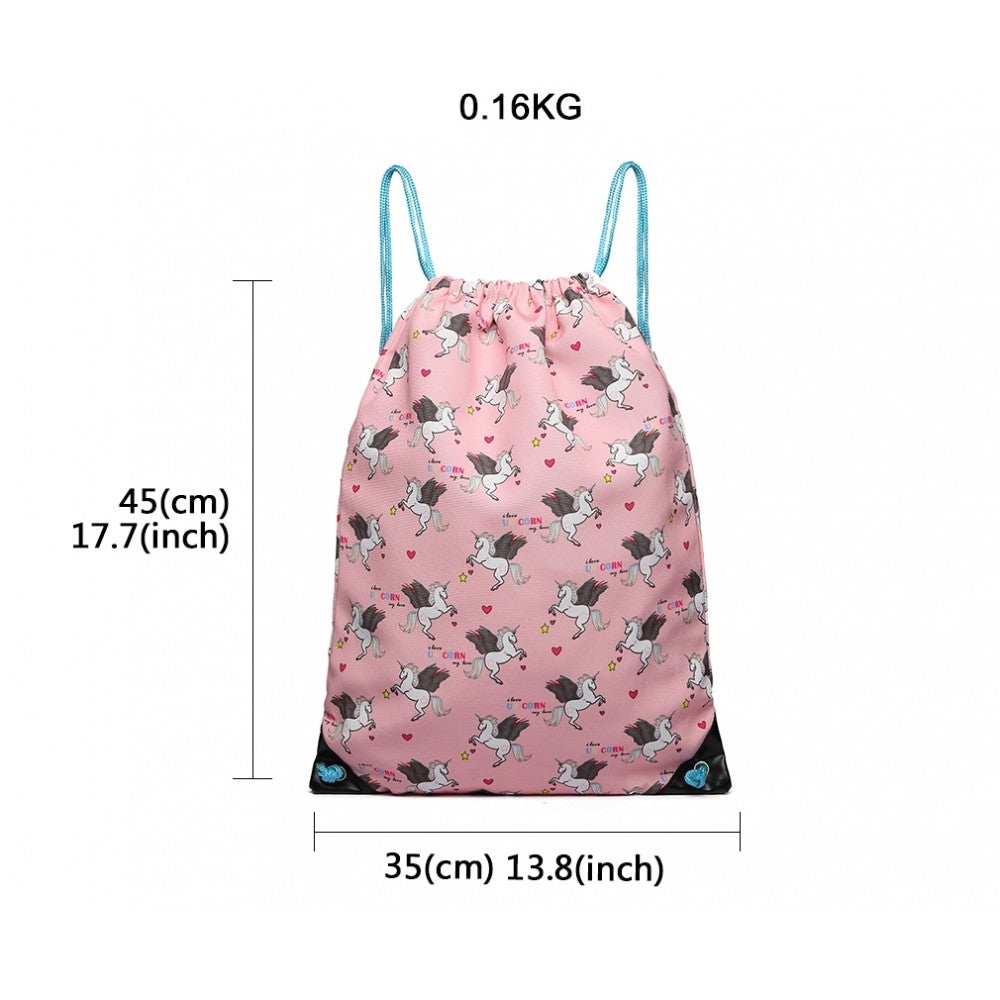 Rucsac cu snur unisex, imprimeu unicorn, Miss Lulu E1406UN