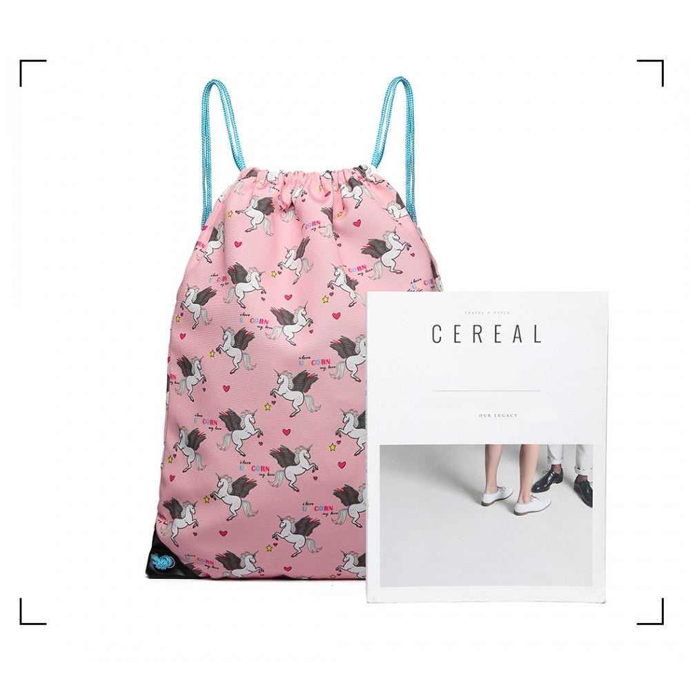 Rucsac cu snur unisex, imprimeu unicorn, Miss Lulu E1406UN