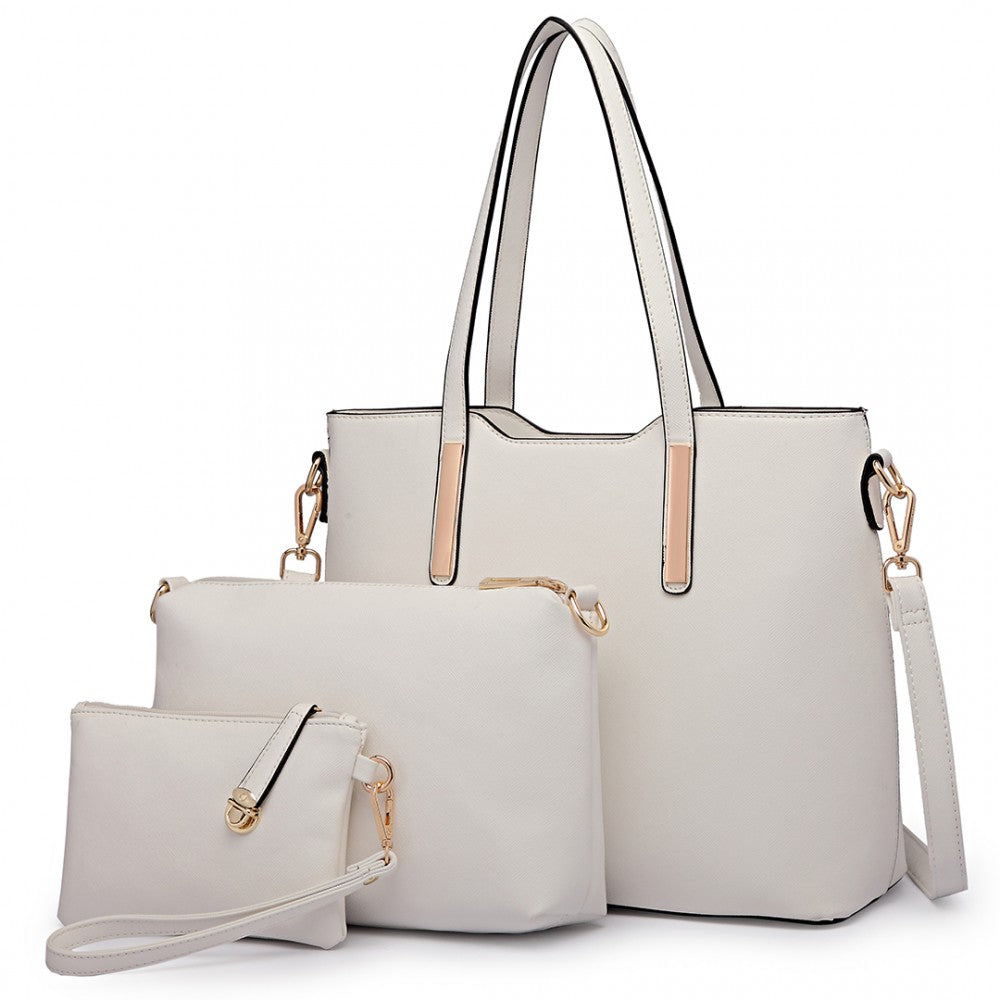 Geanta dama, de umar cu borseta si clutch, set din 3 piese, din piele ecologica texturata rezistenta la stropi, Miss Lulu LT6648
