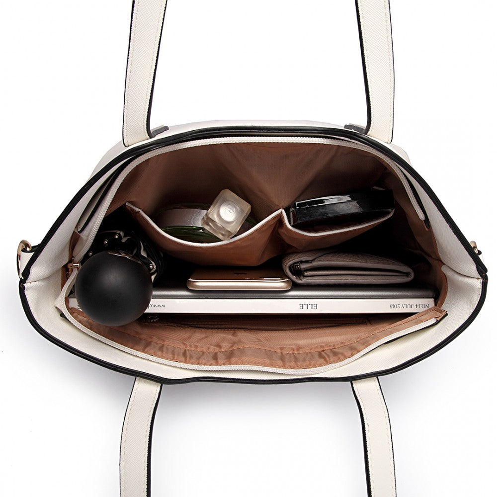 Geanta dama, de umar cu borseta si clutch, set din 3 piese, din piele ecologica texturata rezistenta la stropi, Miss Lulu LT6648