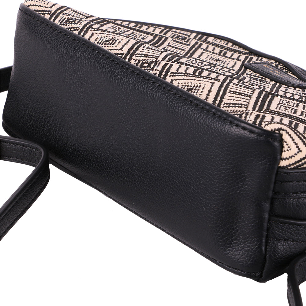 Geanta crossbody pentru dama din piele eco si rafie cu motive etnice, David Jones, AB-6757-2