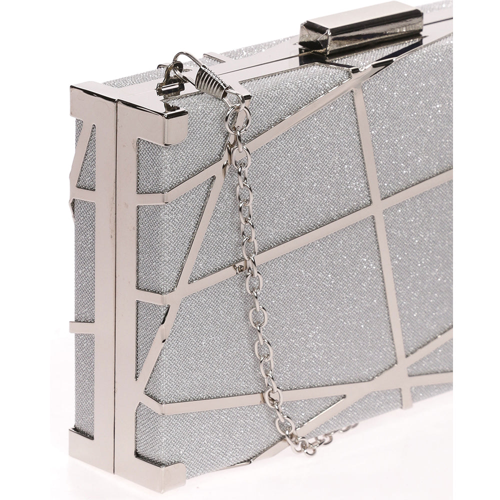 Geanta Clutch eleganta, cu exterior stralucitor si detaliu metalizat, Paula Rossi AD-41377