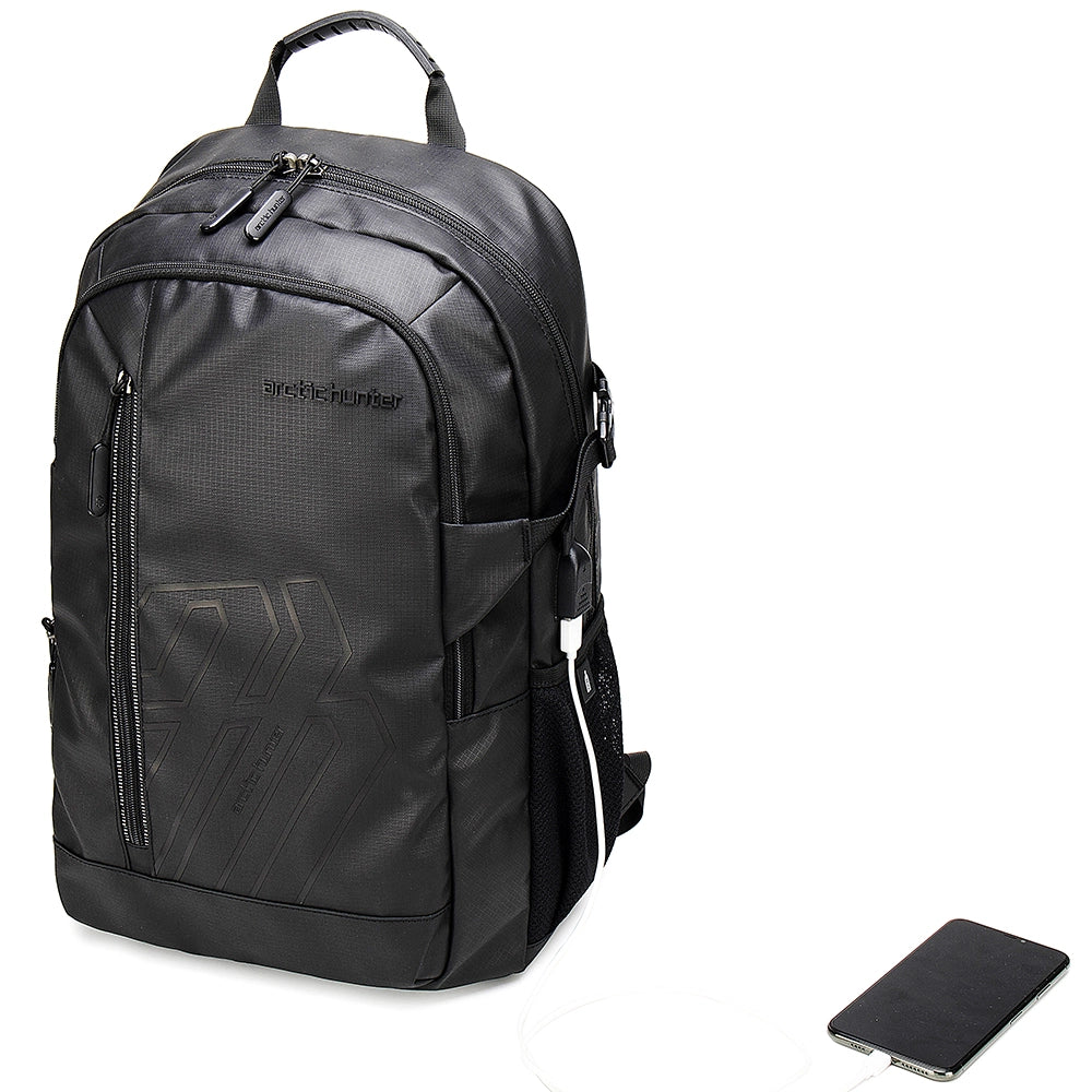 Rucsac unisex pentru laptop de 15,6 inch, rucsac sport, cu port USB, din poliester este rezistent la apa, cu fixare de valiza, Arctic Hunter B00387