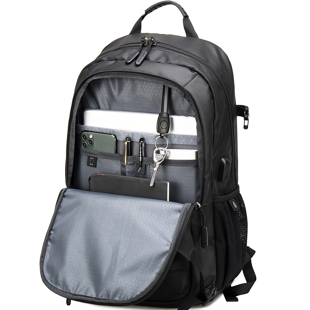 Rucsac unisex pentru laptop de 15,6 inch, rucsac sport, cu port USB, din poliester este rezistent la apa, cu fixare de valiza, Arctic Hunter B00387