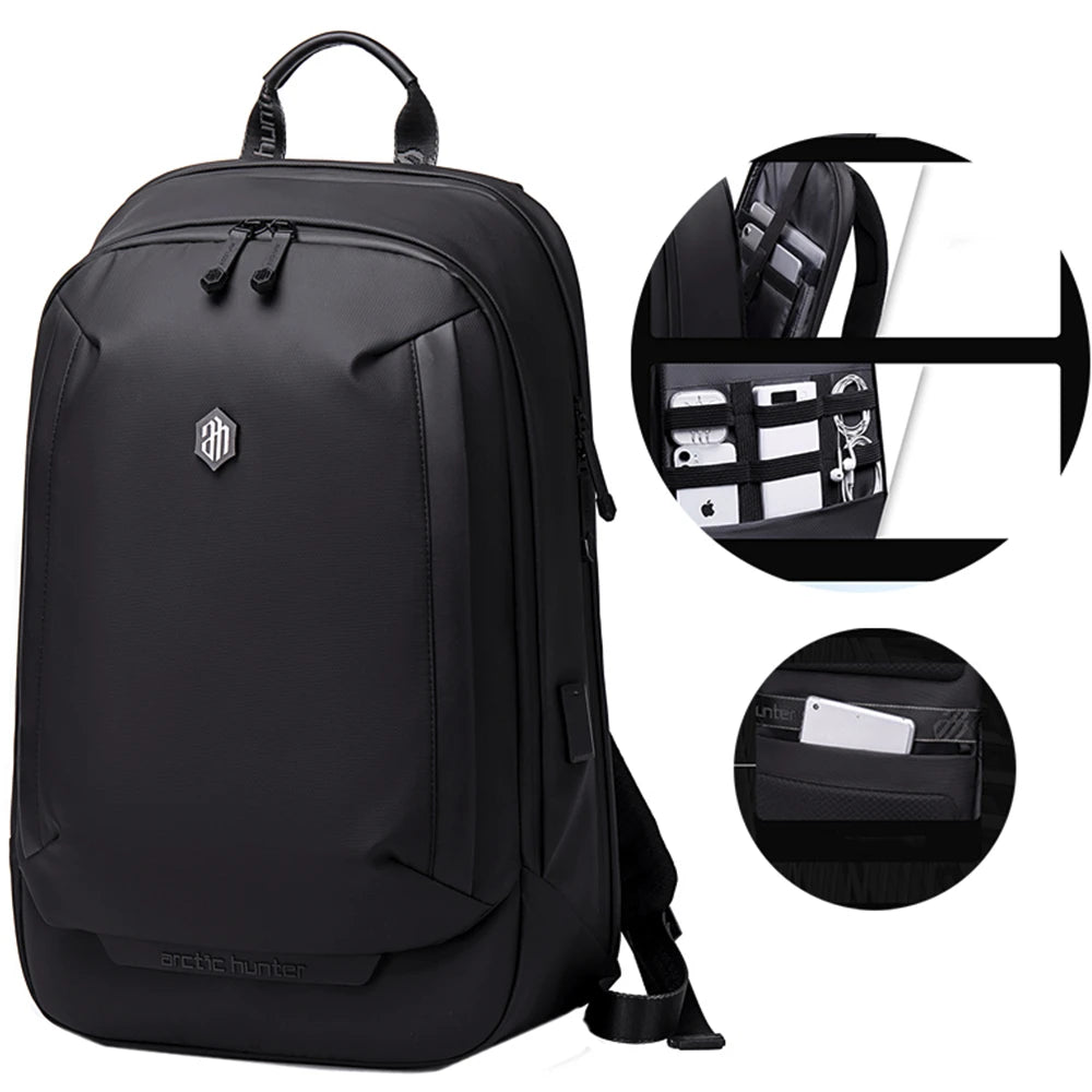 Rucsac pentru barbati, business casual, cu compartiment laptop de 15.6 inch, din poliester rezistent la apa, antifurt si port USB, fixare de valiza, Arctic Hunter B00443