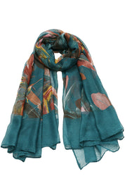 Esarfa dama, casual eleganta din poliester, cu imprimeu colorat pene, sezon rece ROCS B064