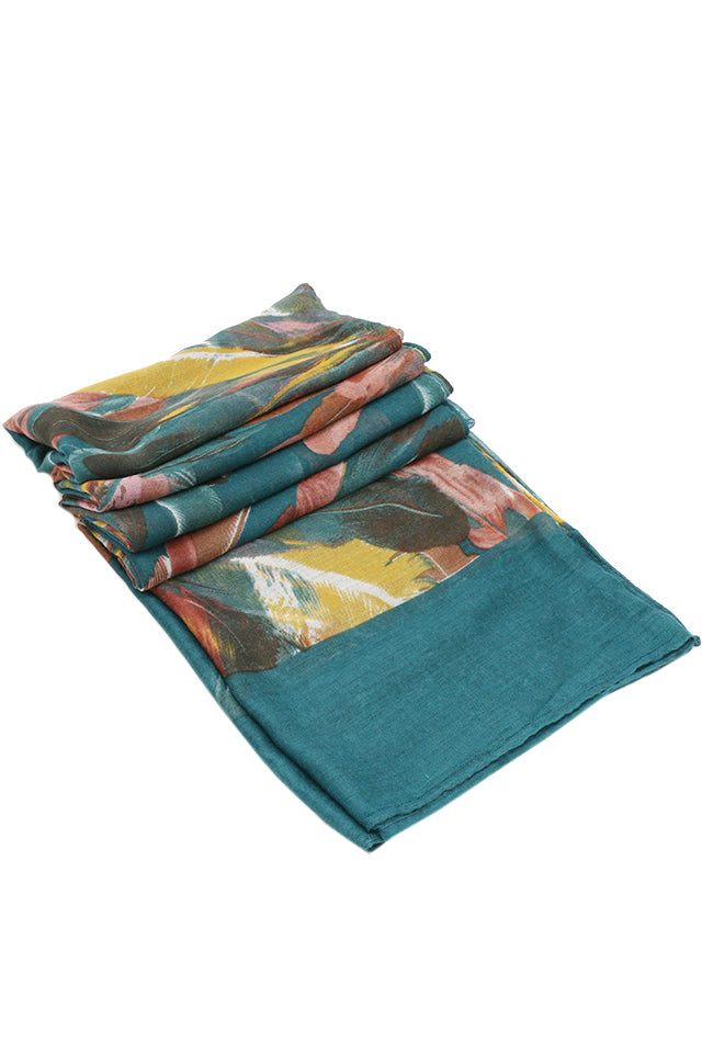 Esarfa dama, casual eleganta din poliester, cu imprimeu colorat pene, sezon rece ROCS B064