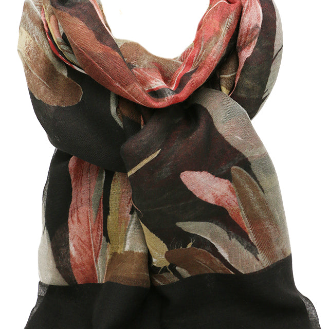 Esarfa dama, casual eleganta din poliester, cu imprimeu colorat pene, sezon rece ROCS B064