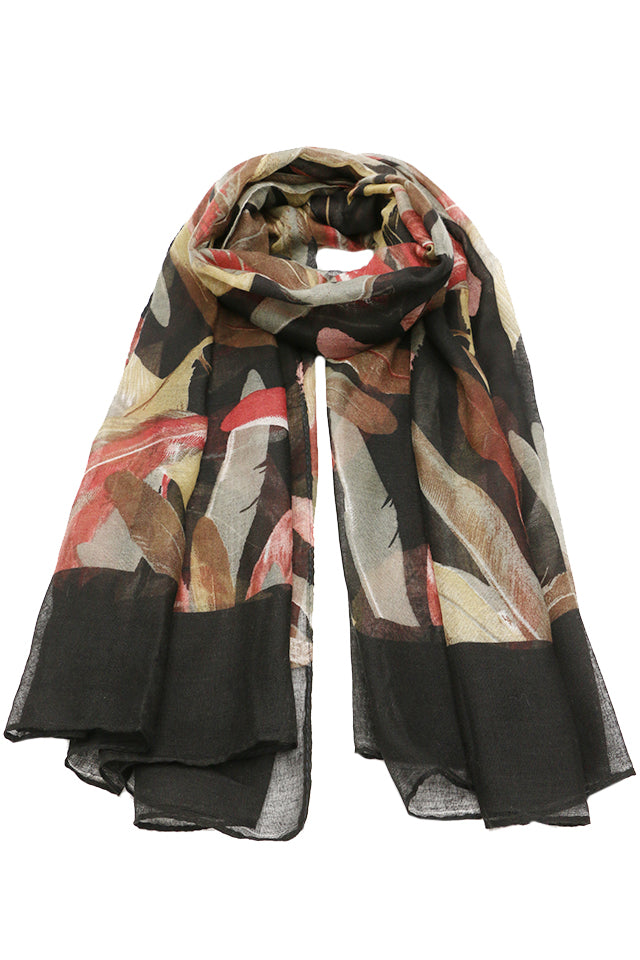 Esarfa dama, casual eleganta din poliester, cu imprimeu colorat pene, sezon rece ROCS B064