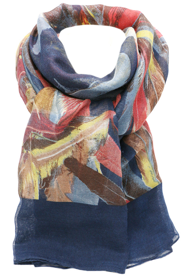 Esarfa dama, casual eleganta din poliester, cu imprimeu colorat pene, sezon rece ROCS B064