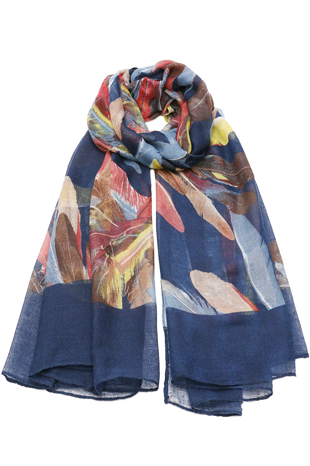 Esarfa dama, casual eleganta din poliester, cu imprimeu colorat pene, sezon rece ROCS B064