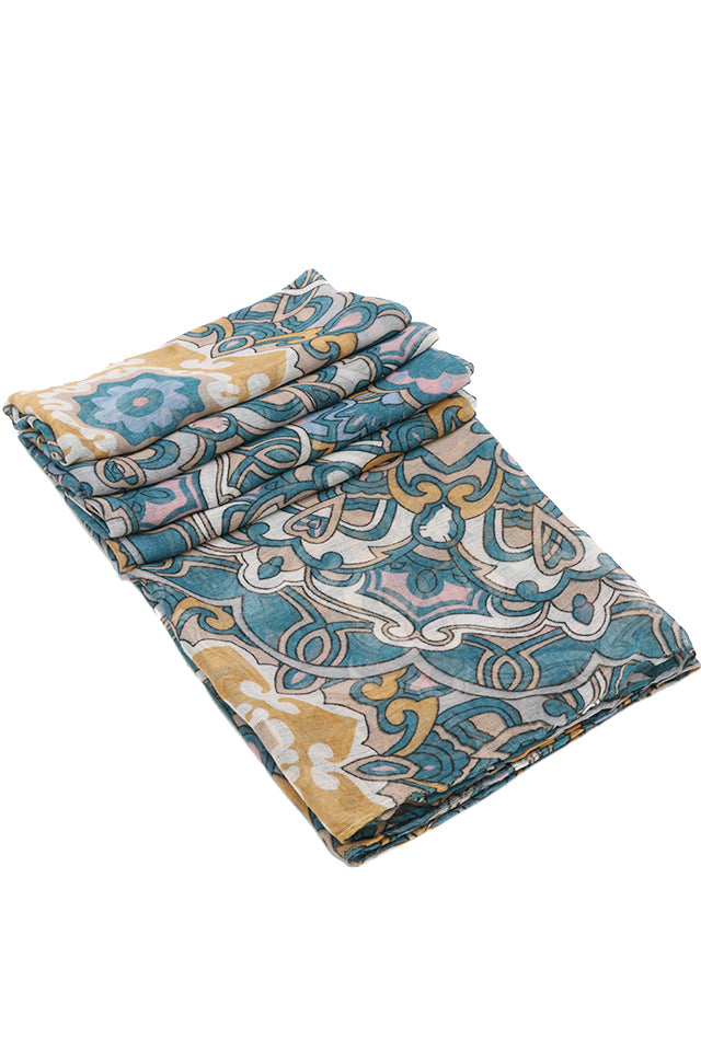 Esarfa dama, eleganta din poliester, cu imprimeu flori orientale, sezon rece ROCS B066
