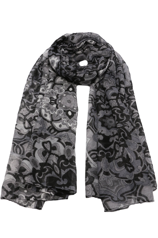 Esarfa dama, eleganta din poliester, cu imprimeu flori orientale, sezon rece ROCS B066