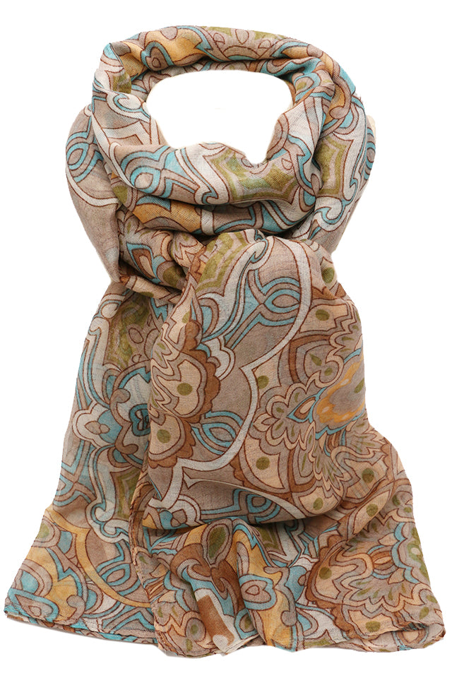Esarfa dama, eleganta din poliester, cu imprimeu flori orientale, sezon rece ROCS B066