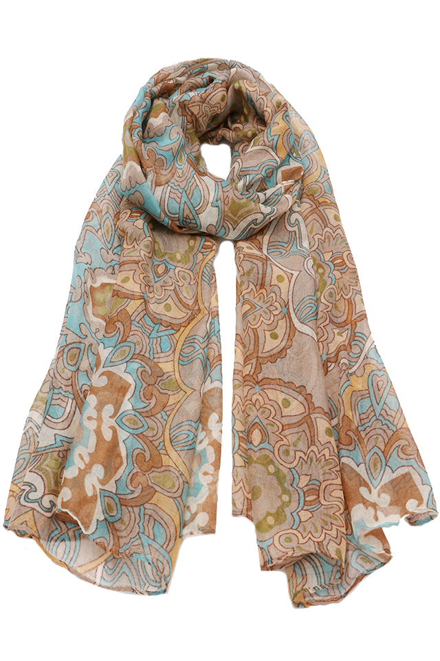 Esarfa dama, eleganta din poliester, cu imprimeu flori orientale, sezon rece ROCS B066