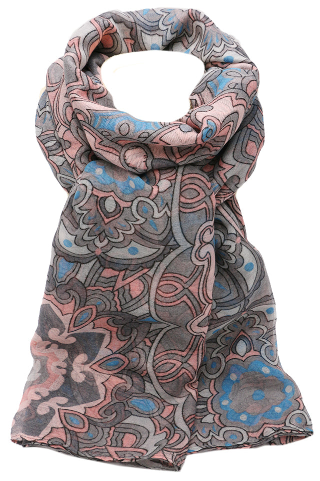 Esarfa dama, eleganta din poliester, cu imprimeu flori orientale, sezon rece ROCS B066