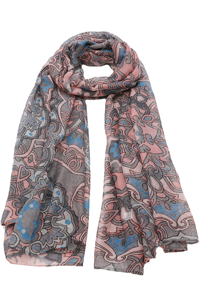 Esarfa dama, eleganta din poliester, cu imprimeu flori orientale, sezon rece ROCS B066