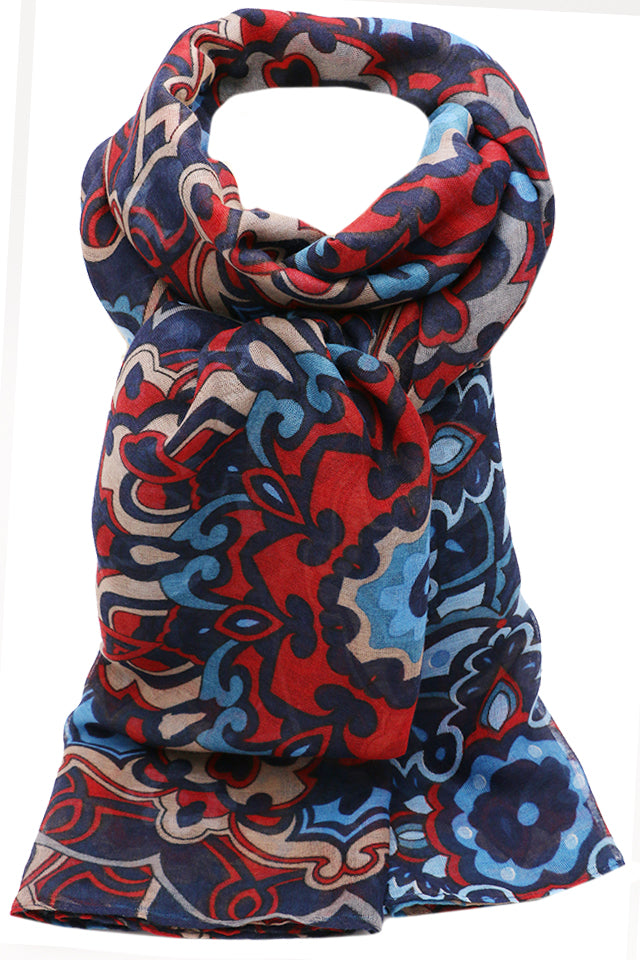 Esarfa dama, eleganta din poliester, cu imprimeu flori orientale, sezon rece ROCS B066