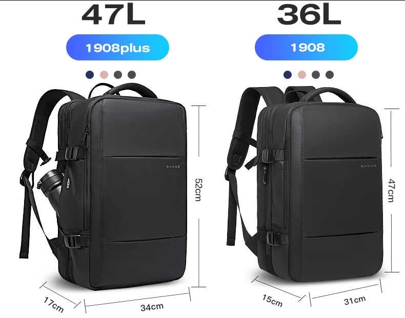 Rucsac pentru calatorii, multifunctional pentru avion, bagaj de mana sau cabina, extensibil pentru voiaj, rezistent la stropi de apa, USB, BANGE BG1908