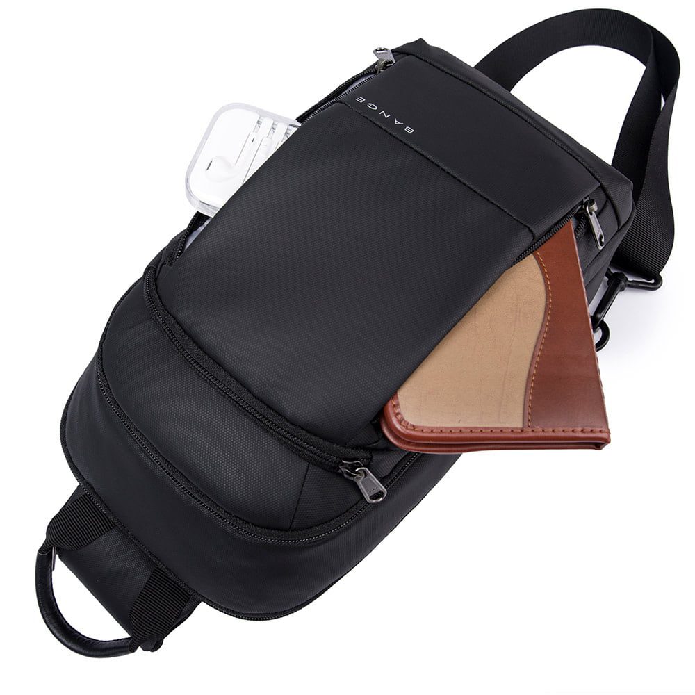 Rucsac crossbody pentru barbati, din poliester rezistent la apa, cu port USB si buzunar antifurt, BANGE BG1911