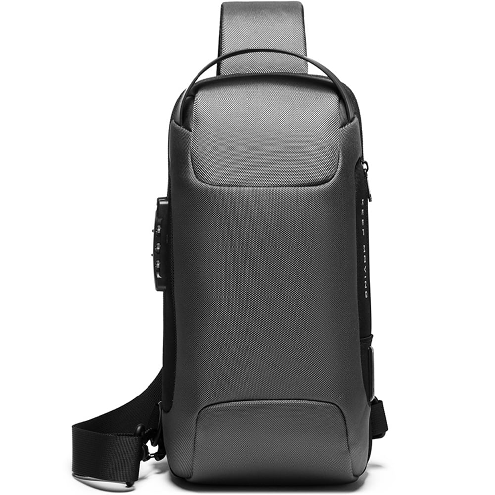 Rucsac crossbody pentru barbati, din poliester este rezistent la stropi, spate moale cu buzunar antifurt, lacat TSA si port USB, BANGE BG22085