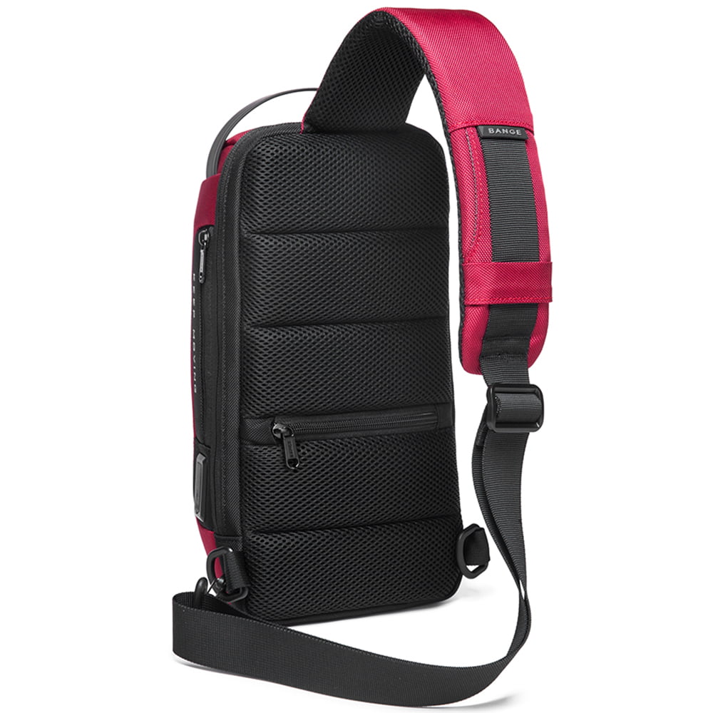 Rucsac crossbody pentru barbati, din poliester este rezistent la stropi, spate moale cu buzunar antifurt, lacat TSA si port USB, BANGE BG22085