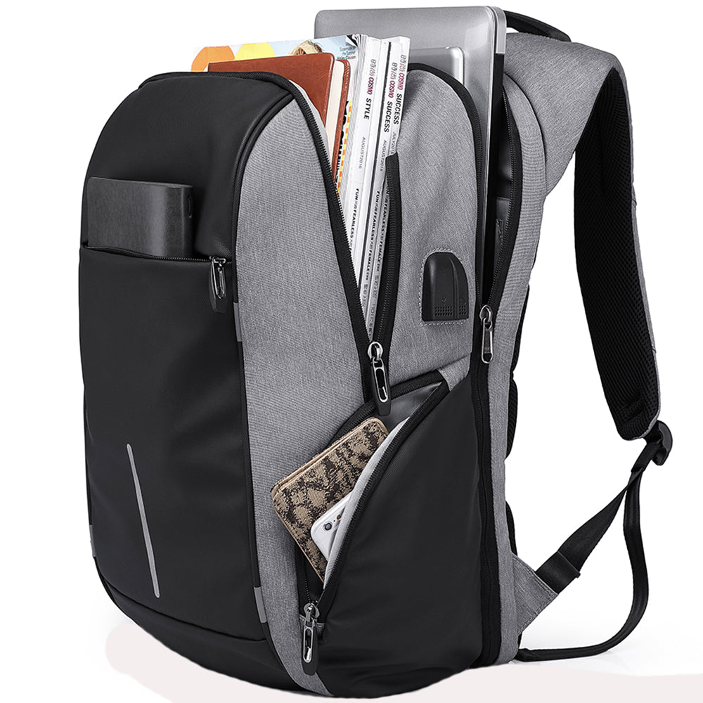 Rucsac unisex smart casual BANGE, din poliester, rezistent la apa, cu lacat TSA si port USB, BG2215-9