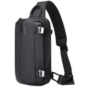 Geanta crossbody, tip rucsac unisex, din poliester este rezistenta la stropi, spate moale captusit cu buzunar antifurt, bareta cu trident si inel retractabil pentru chei, BANGE BG7322