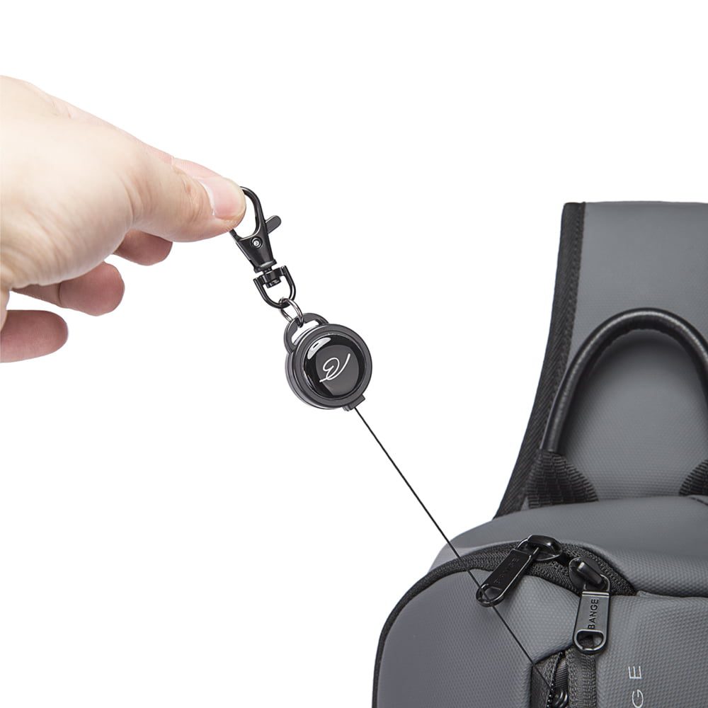 Geanta crossbody, tip rucsac unisex, din poliester este rezistenta la stropi, spate moale captusit cu buzunar antifurt, bareta cu trident si inel retractabil pentru chei, BANGE BG7322