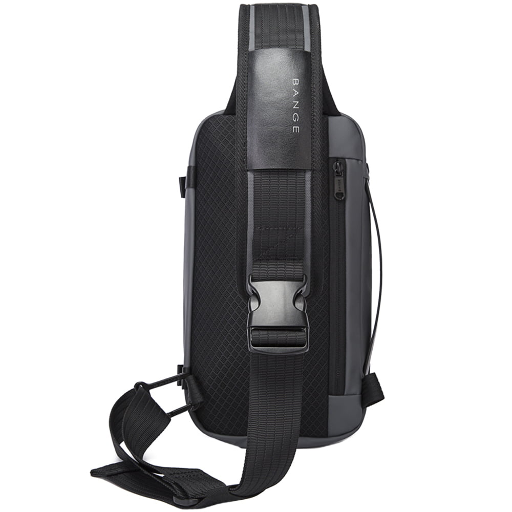 Geanta crossbody, tip rucsac unisex, din poliester este rezistenta la stropi, spate moale captusit cu buzunar antifurt, bareta cu trident si inel retractabil pentru chei, BANGE BG7322