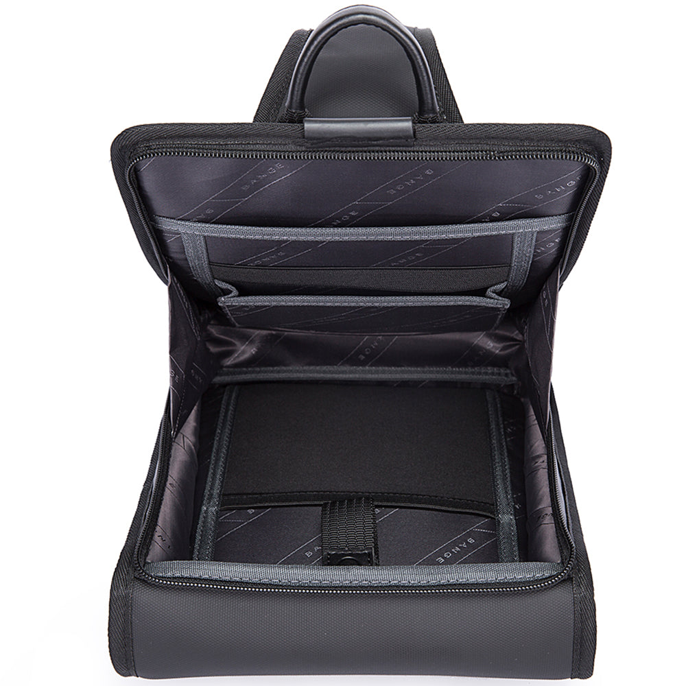 Geanta crossbody, tip rucsac unisex, forma patrata, din poliester rezistent la apa, bareta cu trident, compartiment pentru tableta 9,7 inch BANGE BG7323