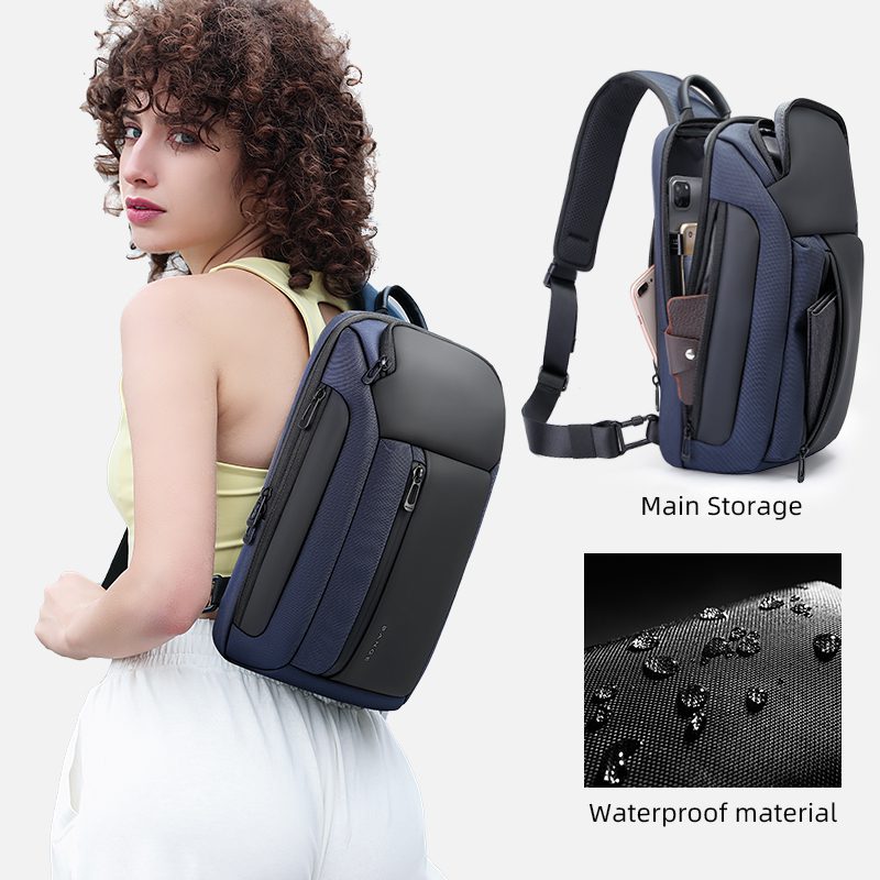 Rucsac crossbody unisex, futuristic din poliester rezistent la apa, cu o bareta stinga dreapta, spate moale cu buzunar anti furt, BANGE BG7566