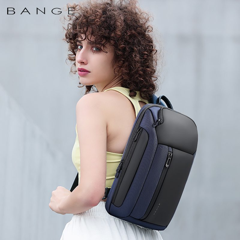 Rucsac crossbody unisex, futuristic din poliester rezistent la apa, cu o bareta stinga dreapta, spate moale cu buzunar anti furt, BANGE BG7566