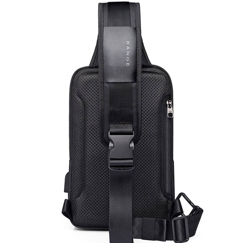 Geanta crossbody, tip rucsac unisex, din poliester rezistent la stropi, buzunar ascus Antifurt, cu Port USB, BANGE BG77112