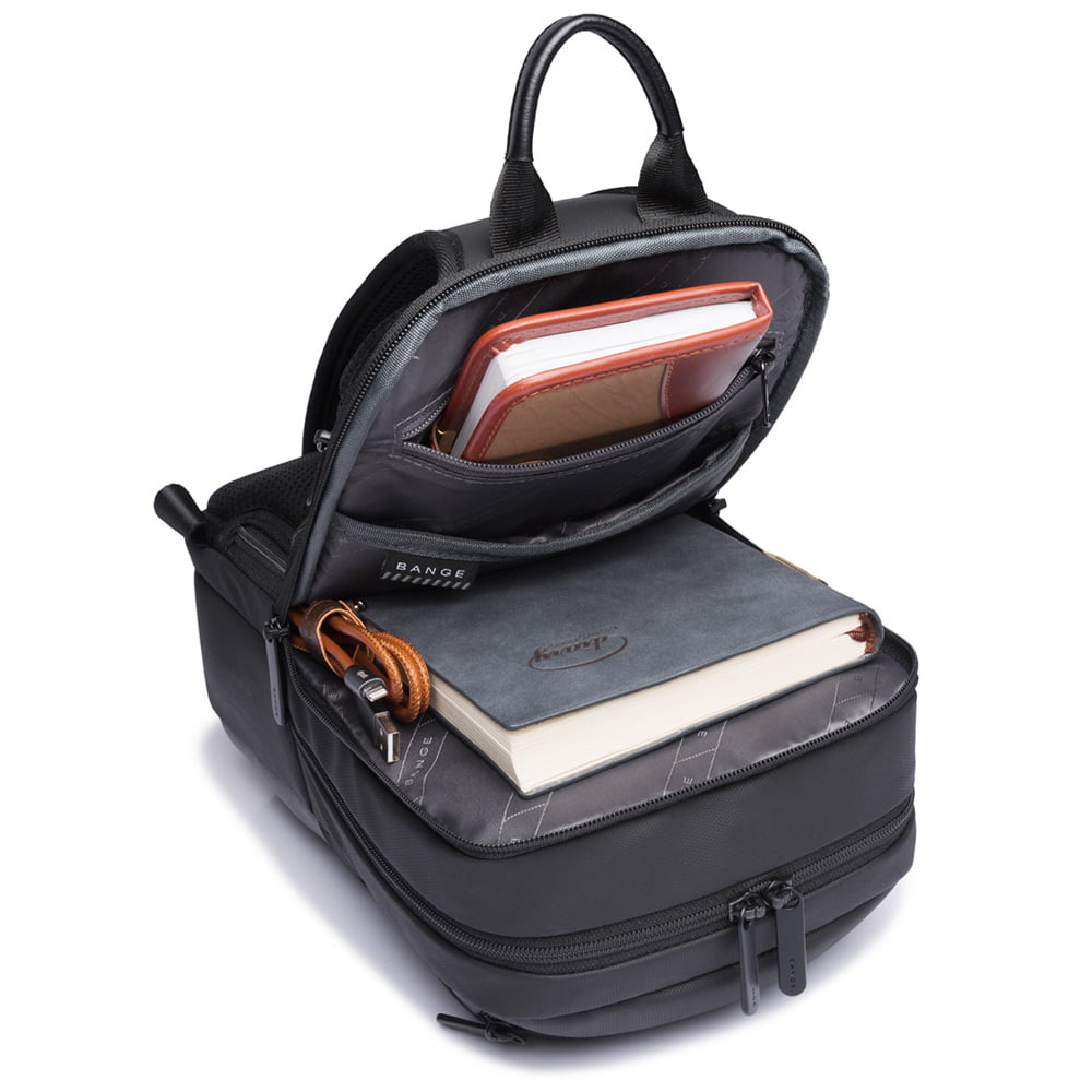 Geanta crossbody, tip rucsac unisex, din poliester rezistent la stropi, buzunar ascus Antifurt, cu Port USB, BANGE BG77112
