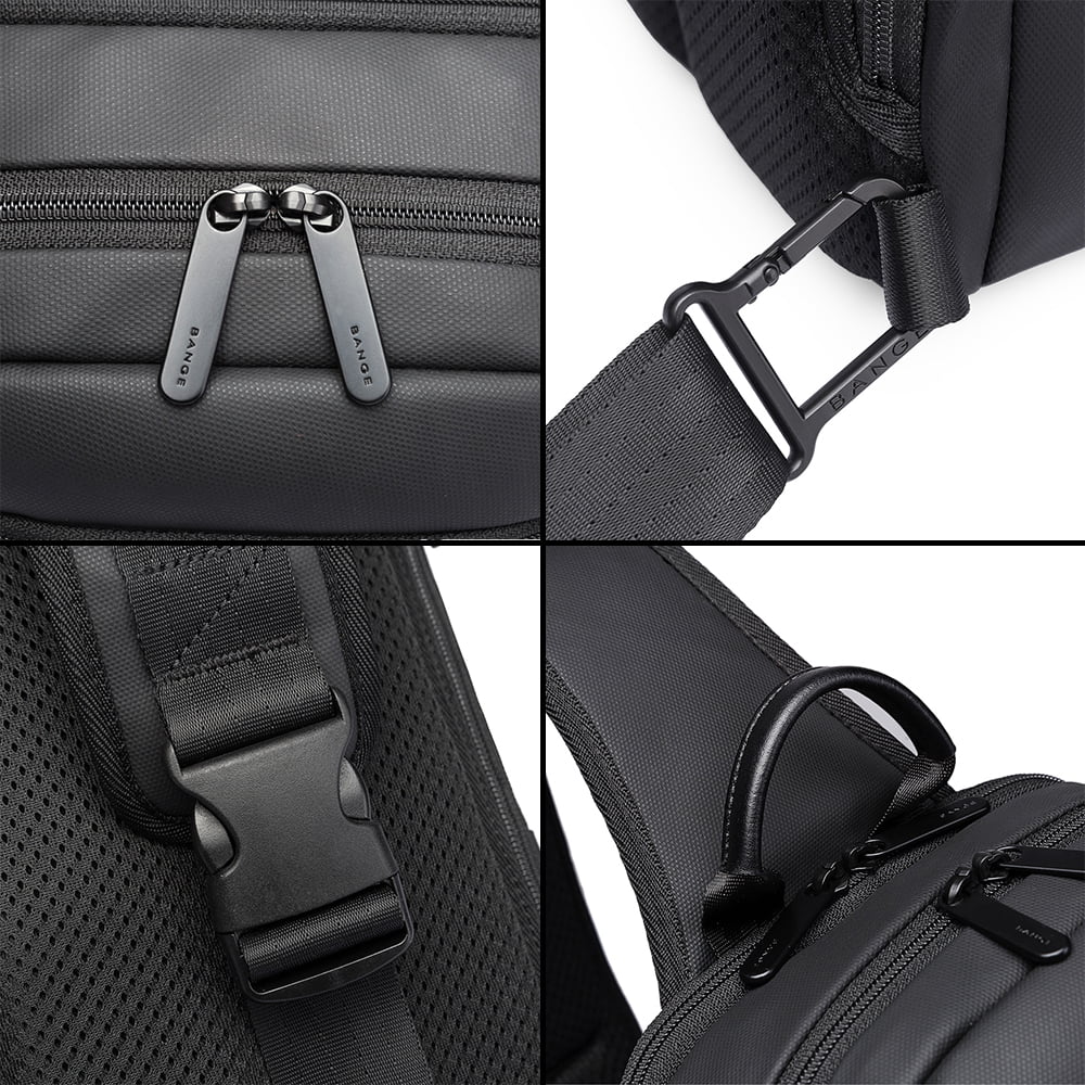 Geanta crossbody, tip rucsac unisex, din poliester rezistent la stropi, buzunar ascus Antifurt, cu Port USB, BANGE BG77112