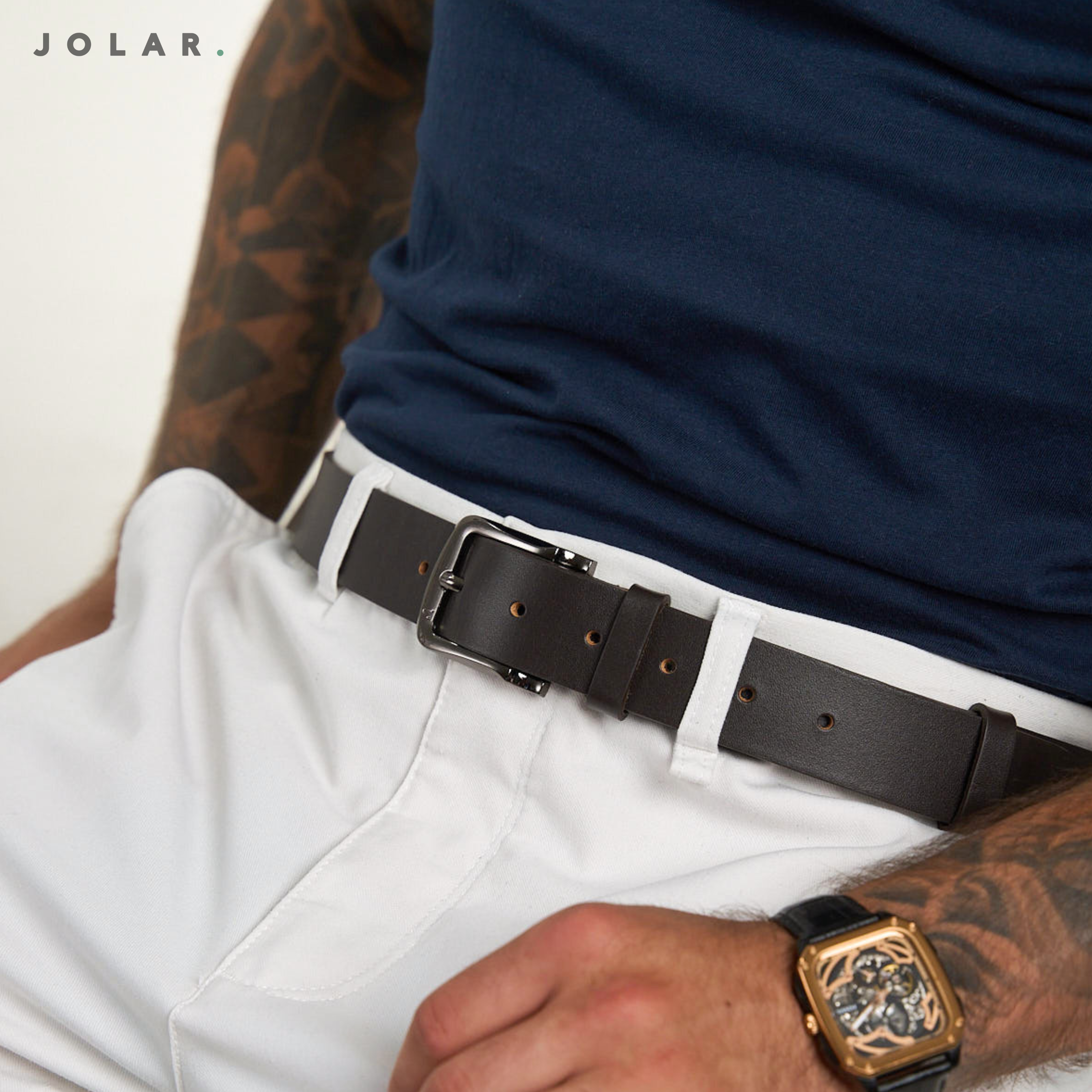 Curea Bărbați Piele Naturală JOLAR, 3.3 cm, Stil Clasic