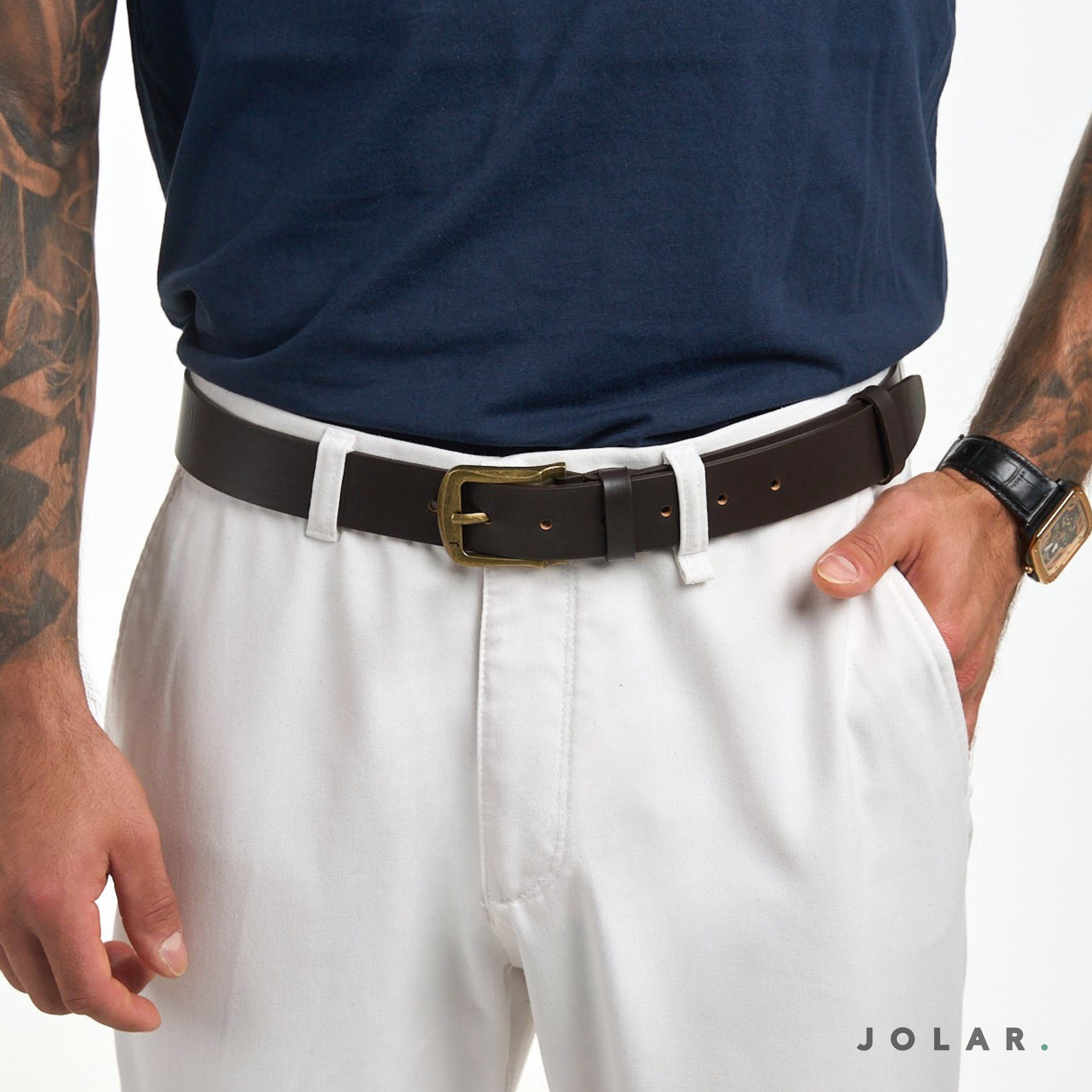 Curea Bărbați Piele Naturală JOLAR, 3.3 cm, Stil Clasic