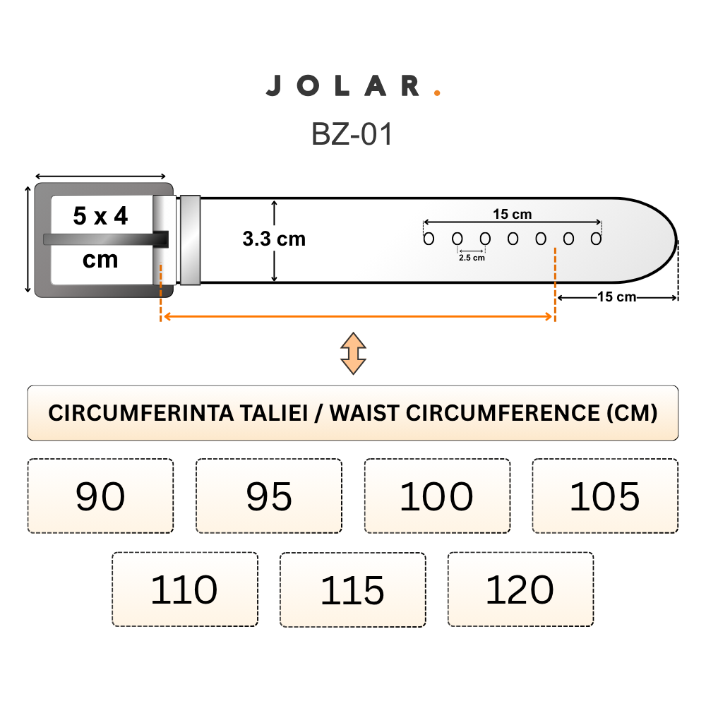 Curea barbati, piele naturala, catarama clasica metalica, JOLAR. BZ-01