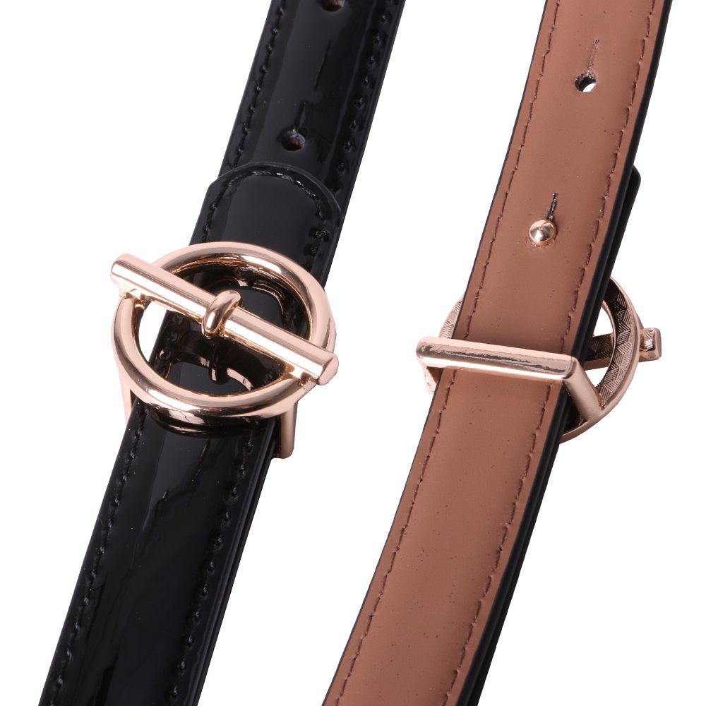 Curea dama, ROCS, piele naturala cu aspect lacuit, model subtire BZ-28