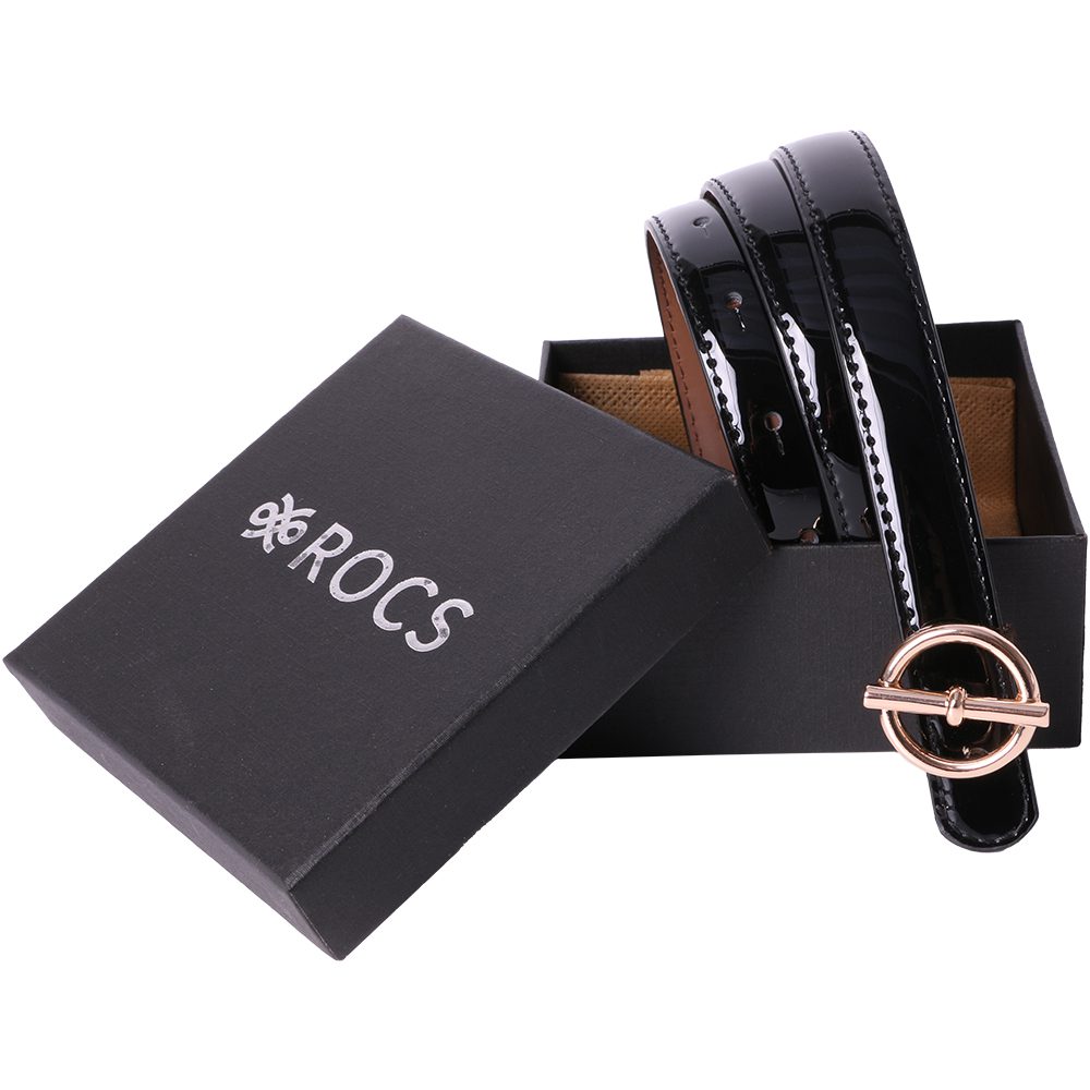 Curea dama, ROCS, piele naturala cu aspect lacuit, model subtire BZ-28