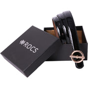 Curea dama, ROCS, piele naturala cu aspect lacuit, model subtire BZ-28