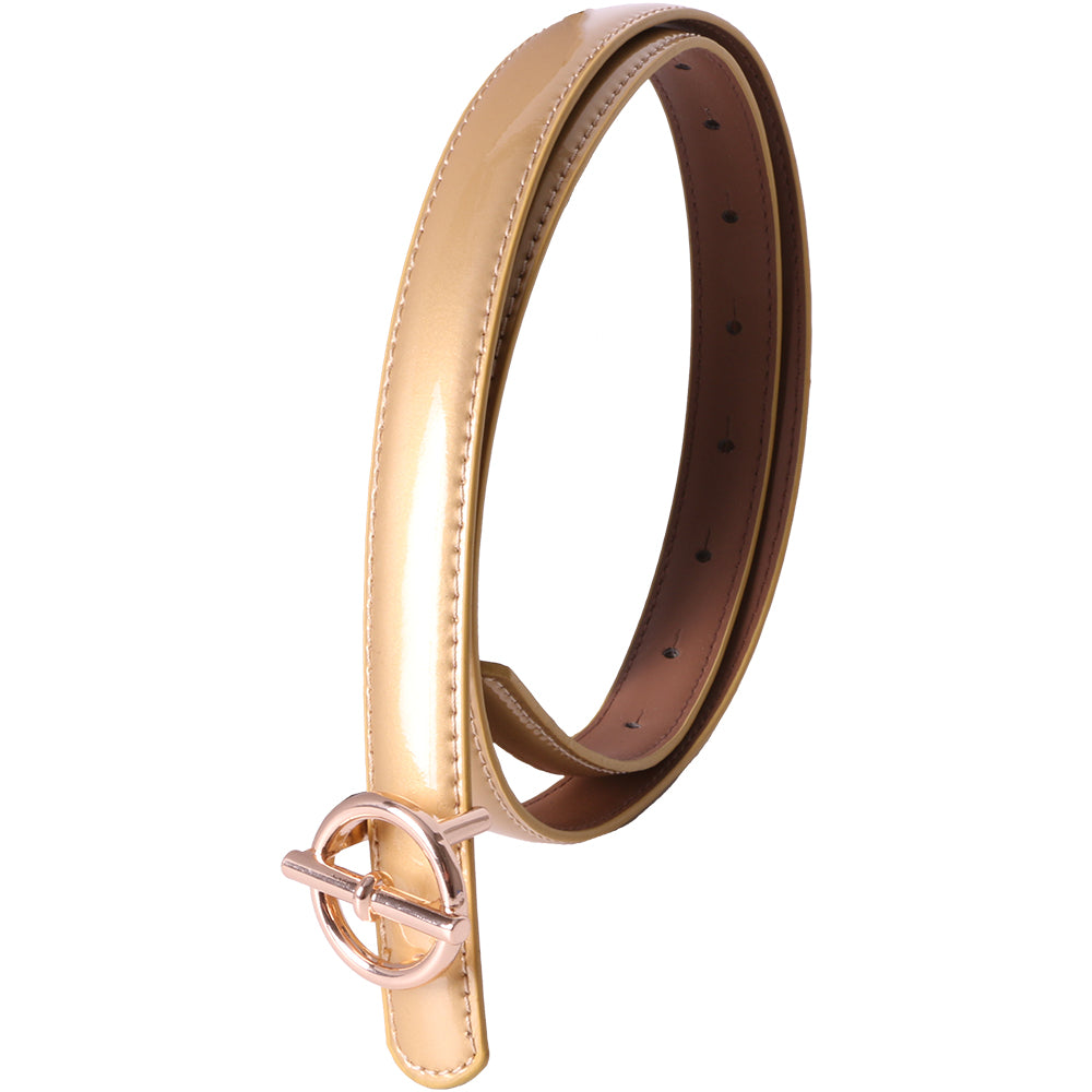 Curea dama, ROCS, piele naturala cu aspect lacuit, model subtire BZ-28