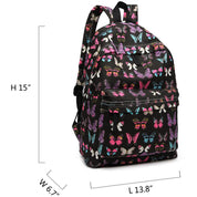 Rucsac casual pentru adolescenti, cu print fluturi, Miss Lulu E1401B