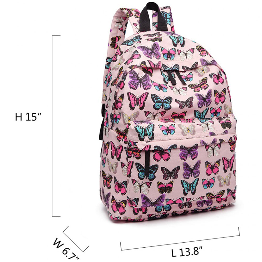 Rucsac casual pentru adolescenti, cu print fluturi, Miss Lulu E1401B