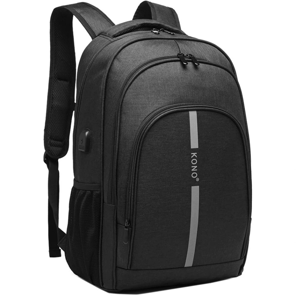 Rucsac casual unisex, cu benzi reflectorizante, port USB, rezistent la stropii de apa KONO E1972